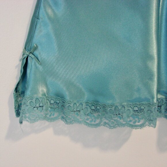 La Vie En Rose Satin Lace Camisole Turquoise Blue Green Babydoll Medium Large - Picture 7 of 11